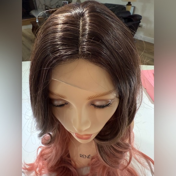 HAIR, 28” Long Layers, Lace at Center Part, Ombre Brown/Pink - Picture 4 of 11